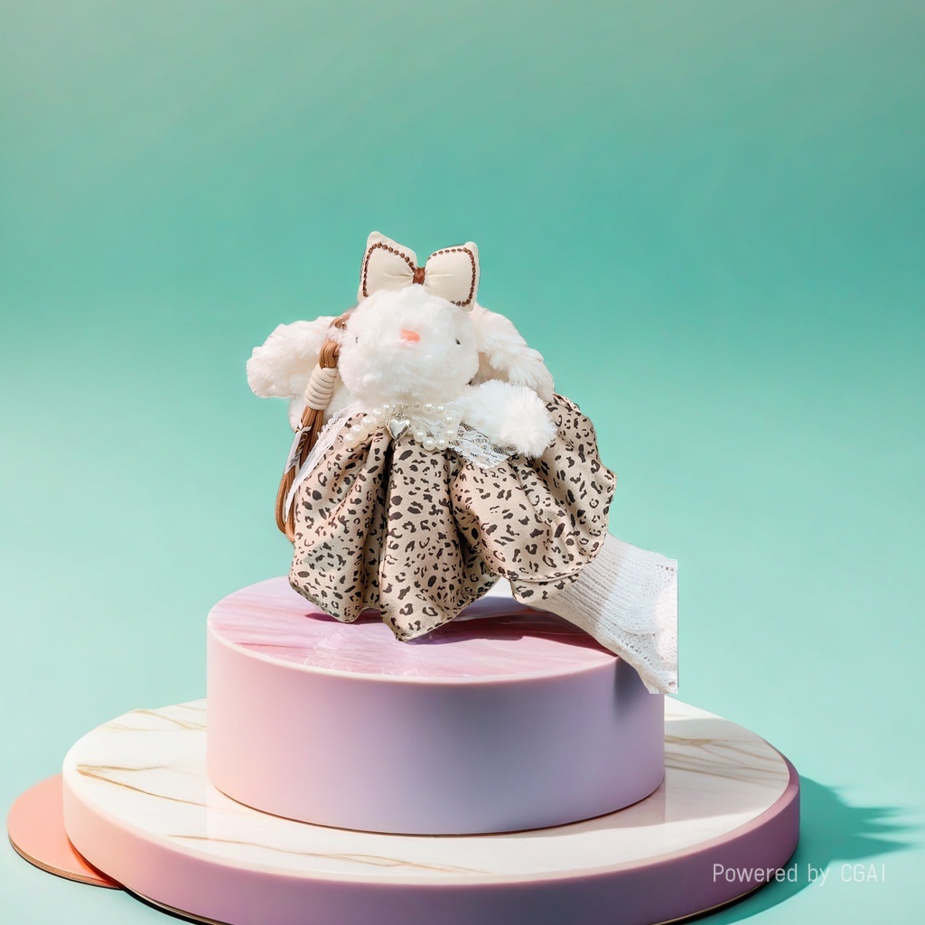 Simulated animal plush rabbit doll, leopard print fabric decoration, food and play accessories, long Specification image