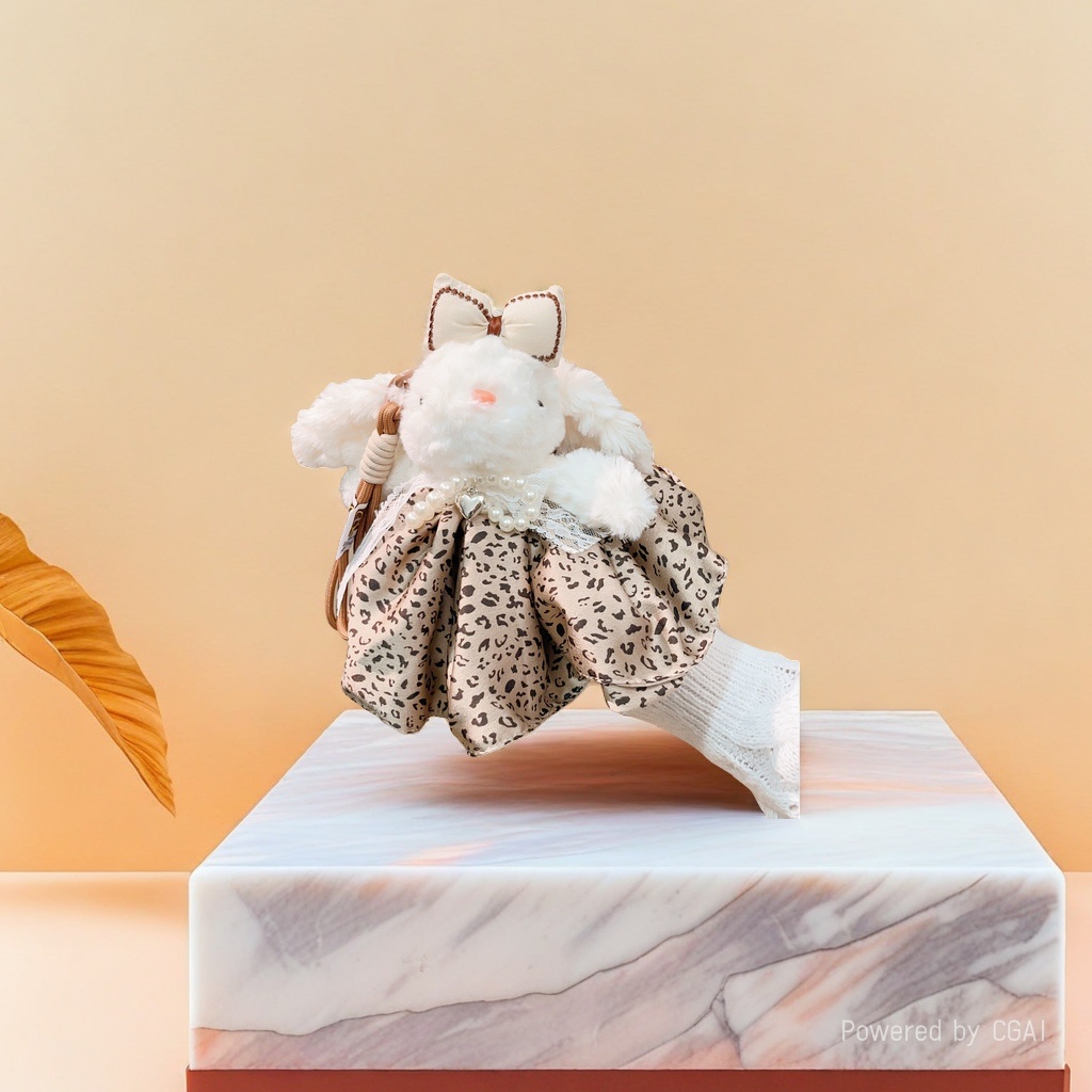 Simulated animal plush rabbit doll, leopard print fabric decoration, food and play accessories, long Application Scenario