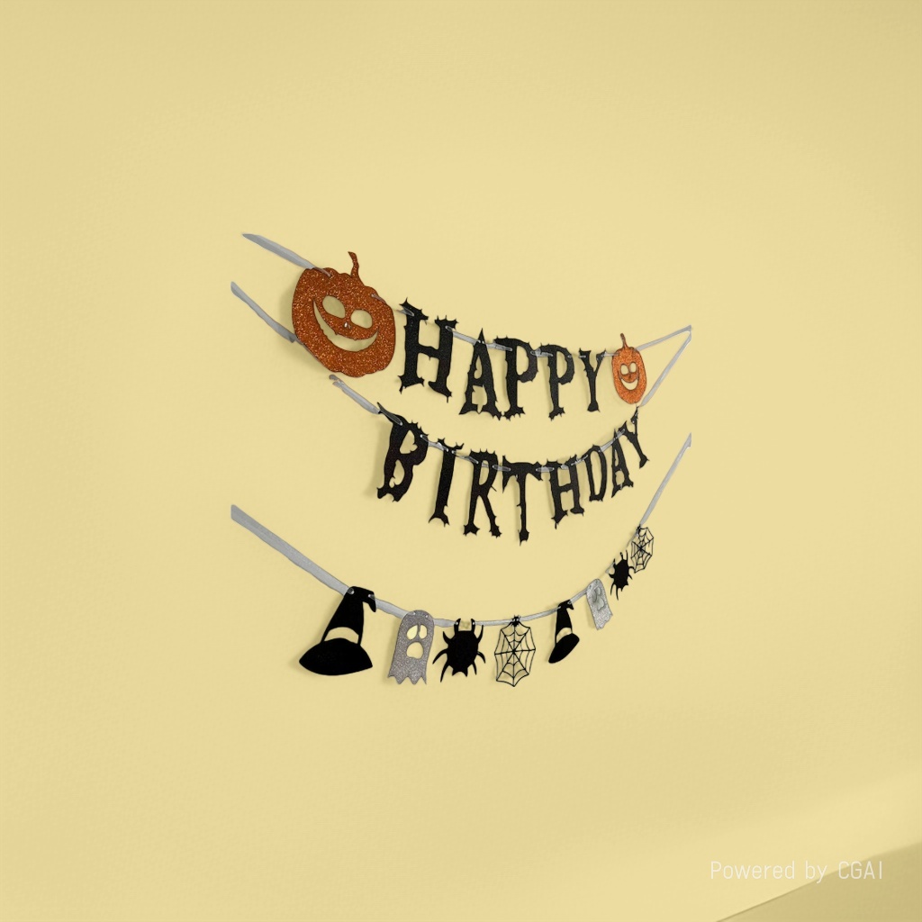 新品 万圣节Happy Birthday生日拉旗 蜘蛛幽灵南瓜主题横幅拉花万圣节生日拉旗