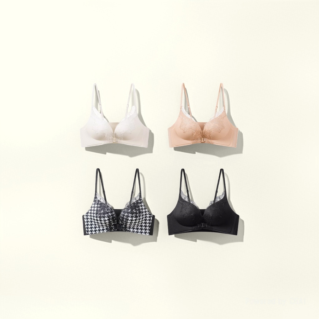 Milk white skin tone, checkered black four-color pattern bra pic 4