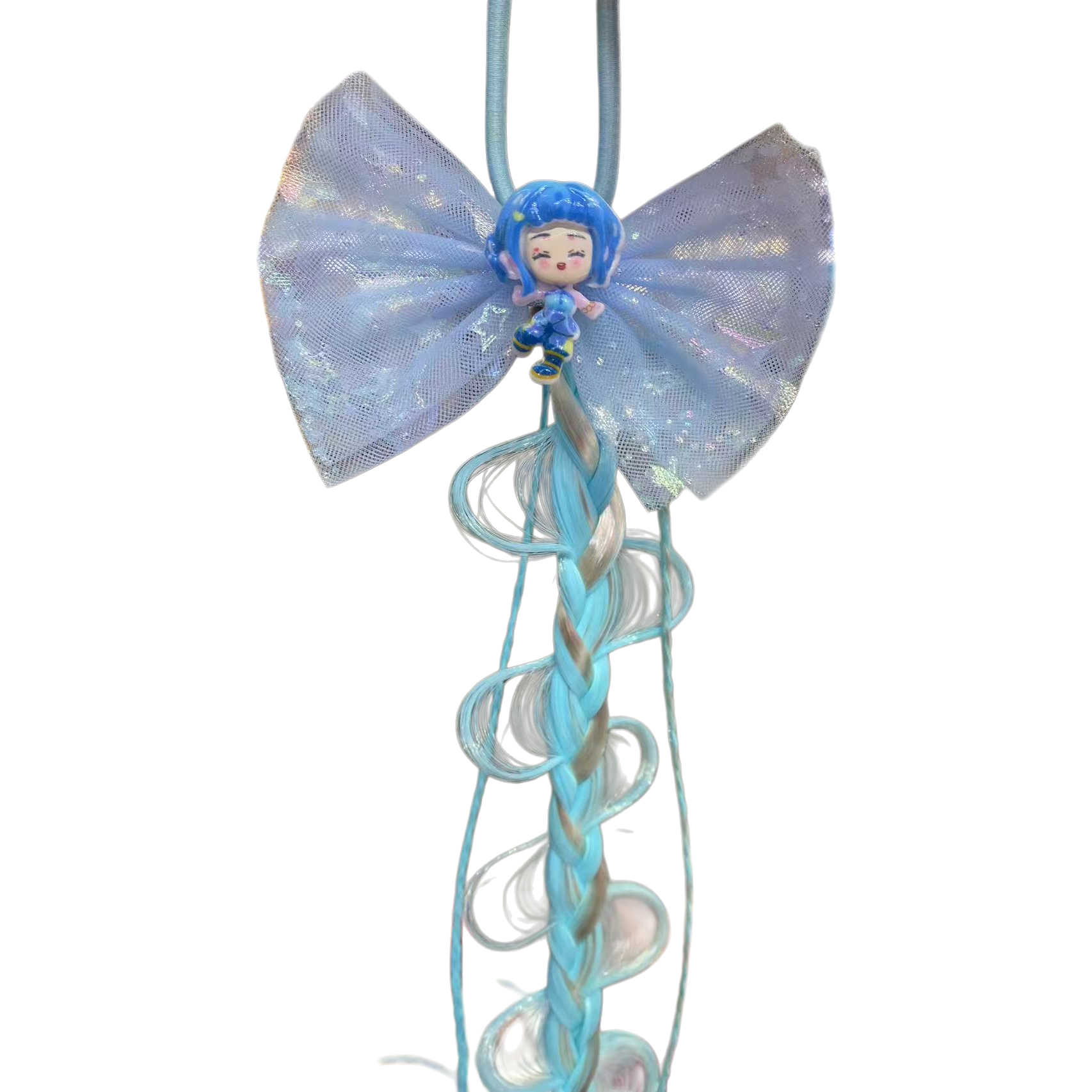 Intangible cultural heritage velvet flower blue bow hair accessory, doll-shaped pendant, hairpin for women, simple plastic accessories for summer Item Picture