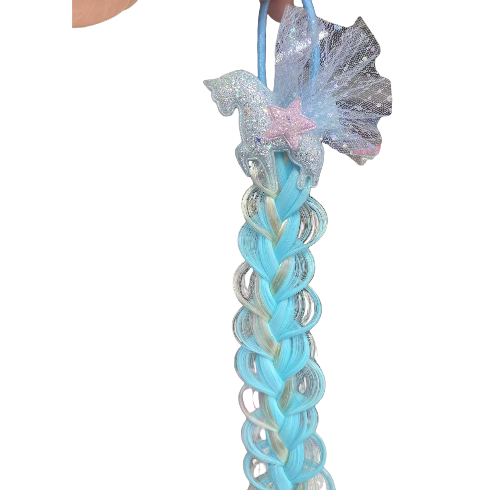 Blue braided false braid, other hair accessories, Korean-style simulated bangs, false ponytail, long braid Item Picture