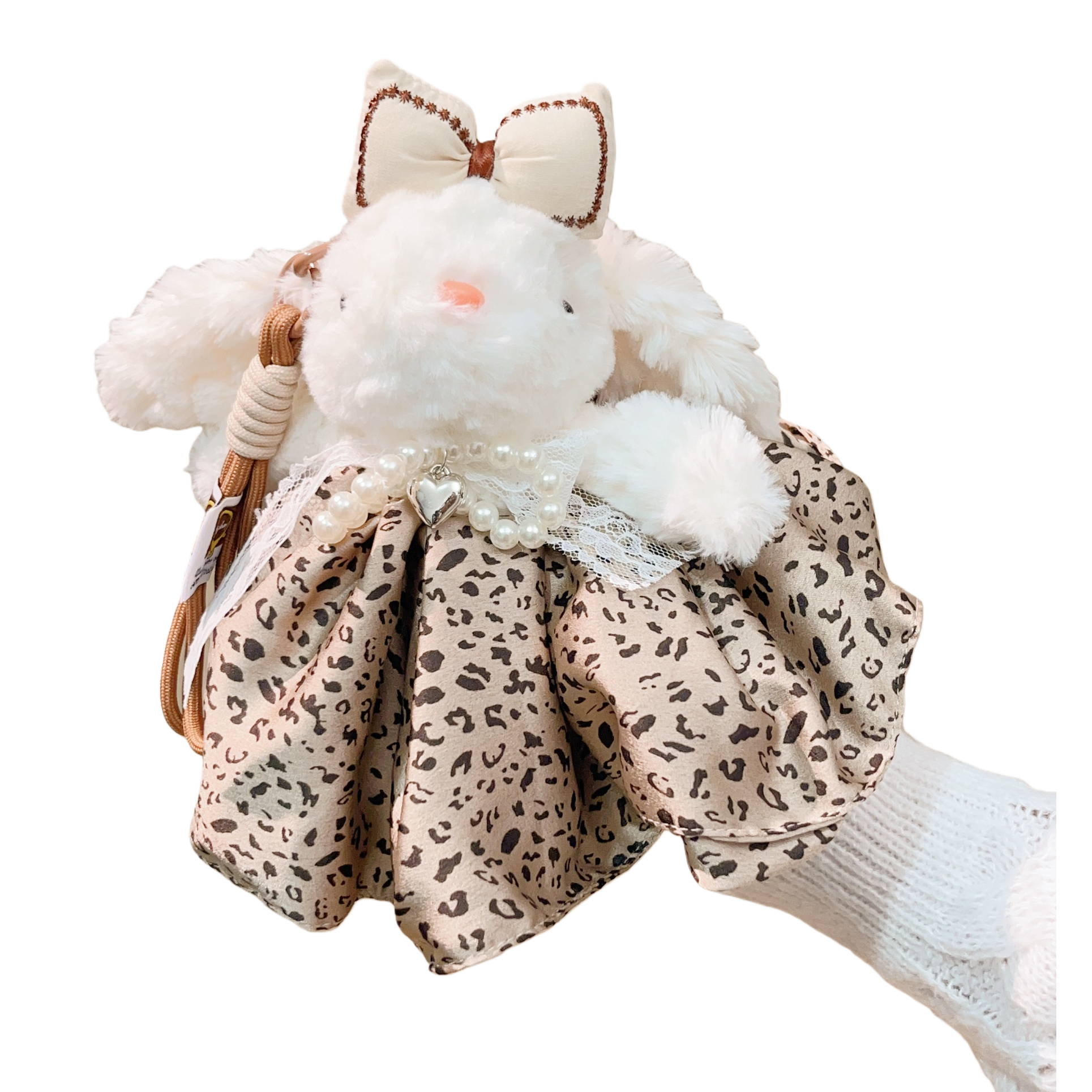 Simulated animal plush rabbit doll, leopard print fabric decoration, food and play accessories, long Item Picture