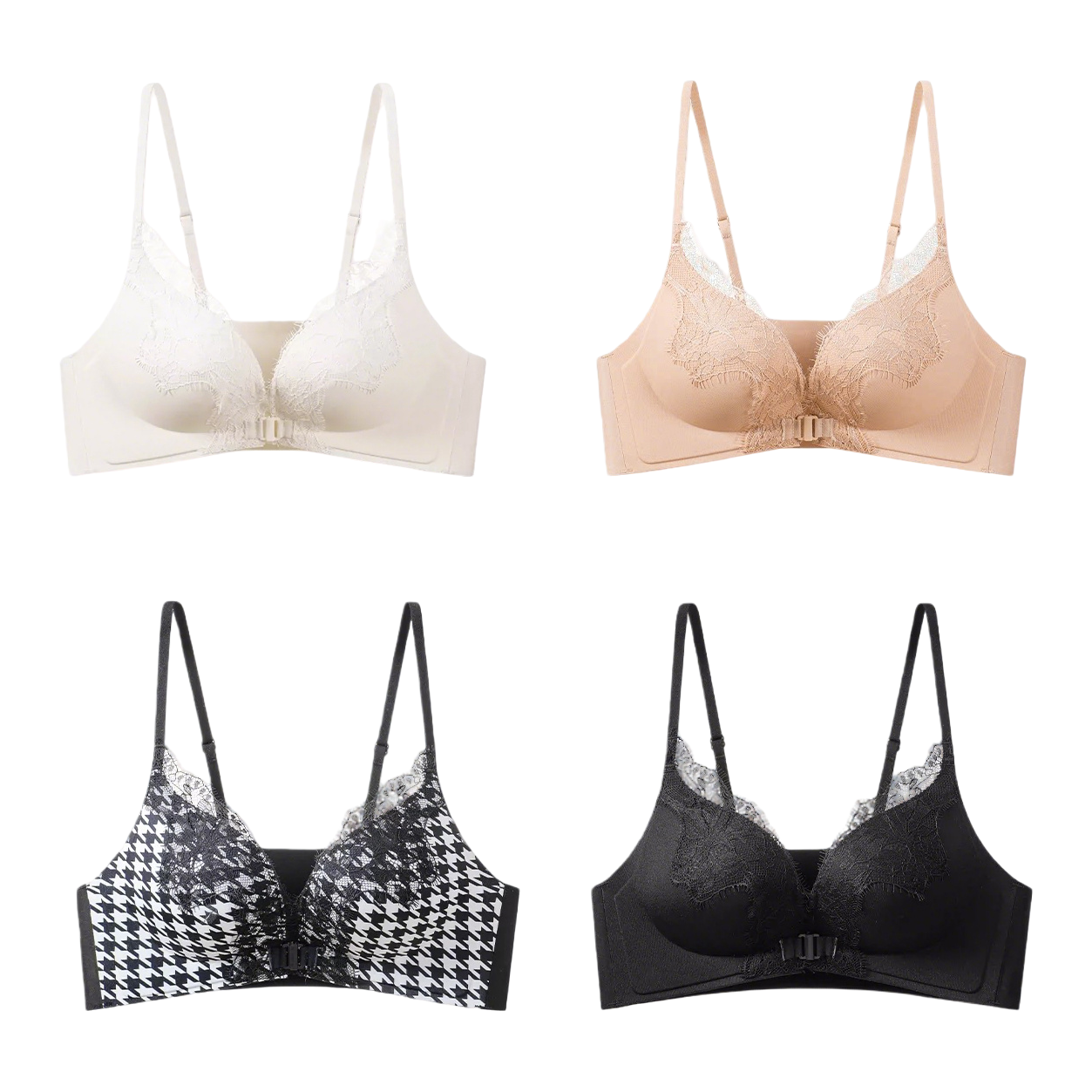 Milk white skin tone, checkered black four-color pattern bra pic 6