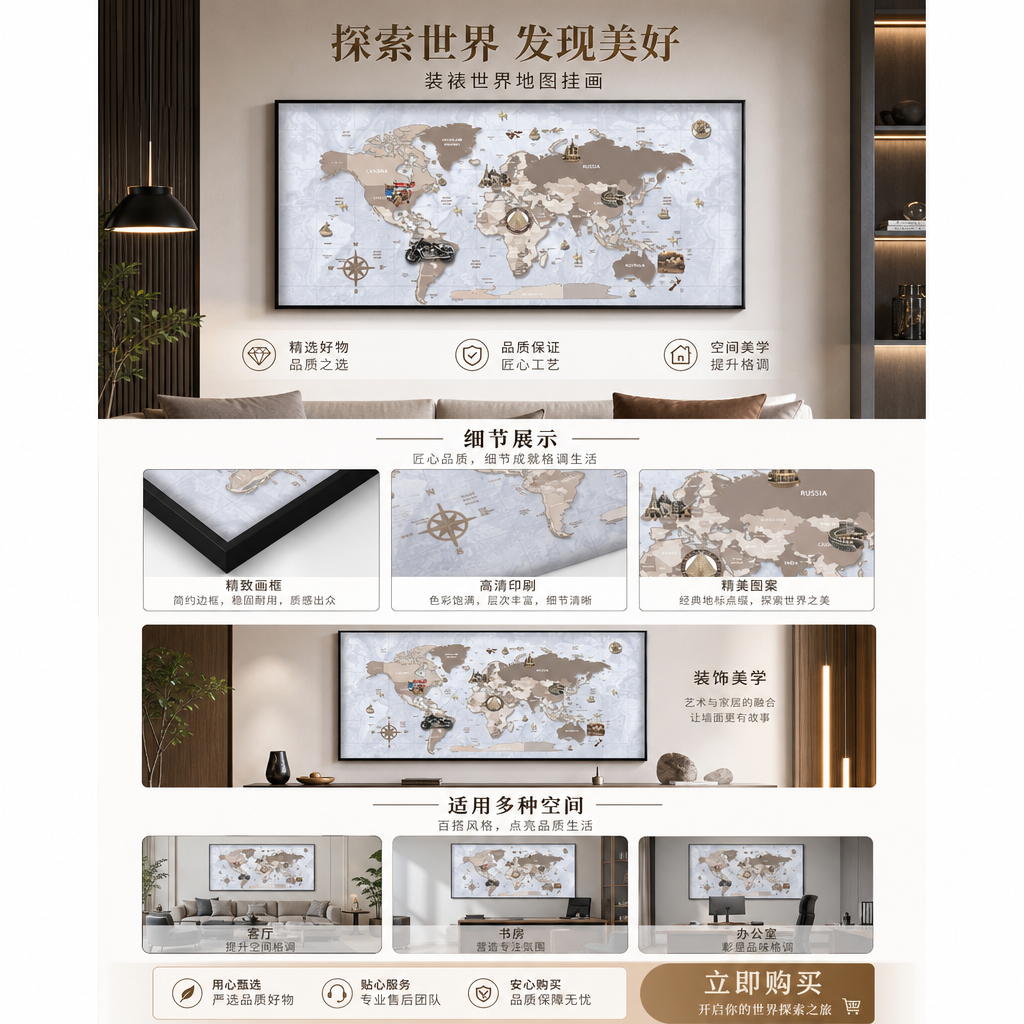 潮酷艺术立体浮雕地图装饰画挂画详情1