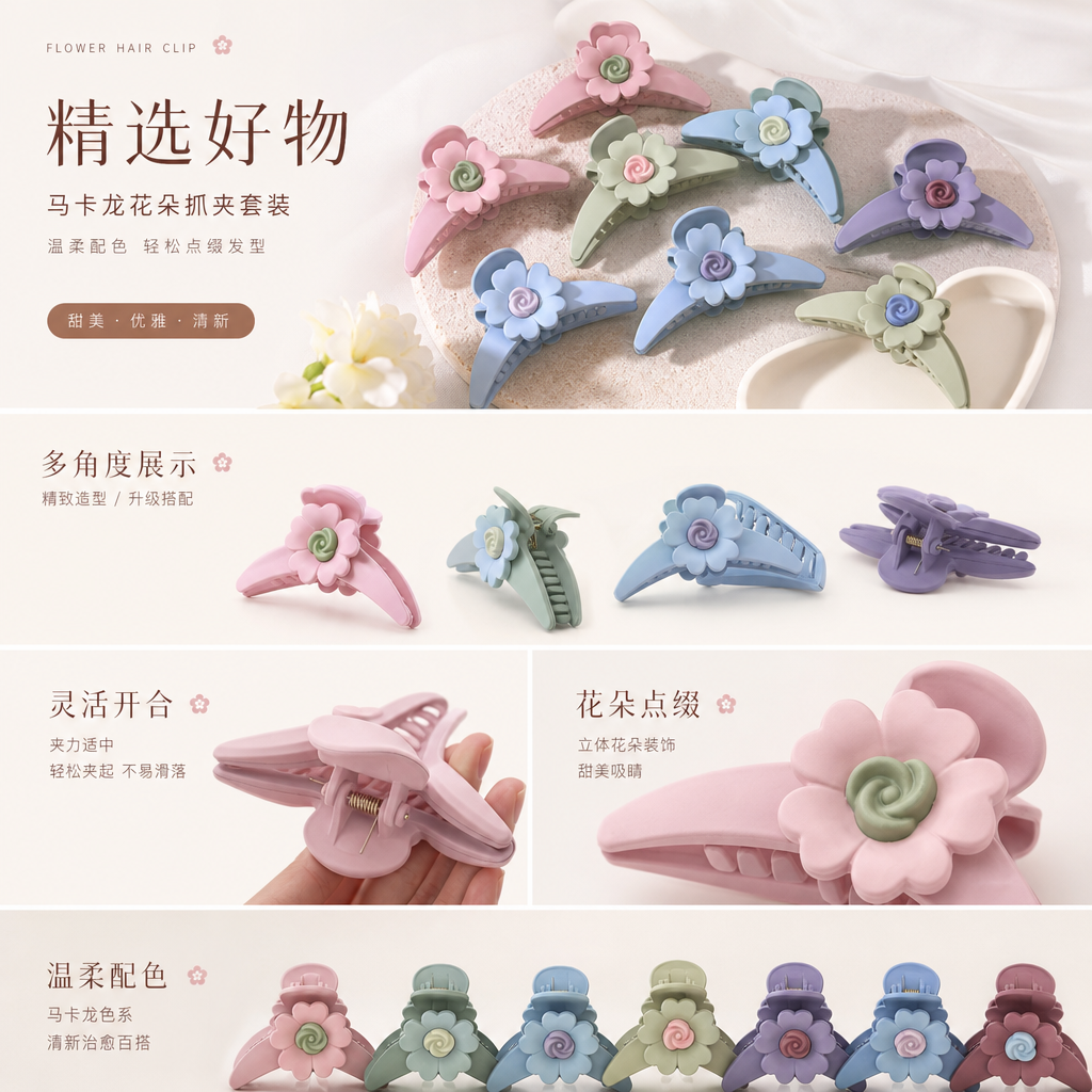 花朵发夹抓夹香蕉夹鲨鱼夹发卡 甜美复古大号发饰详情1
