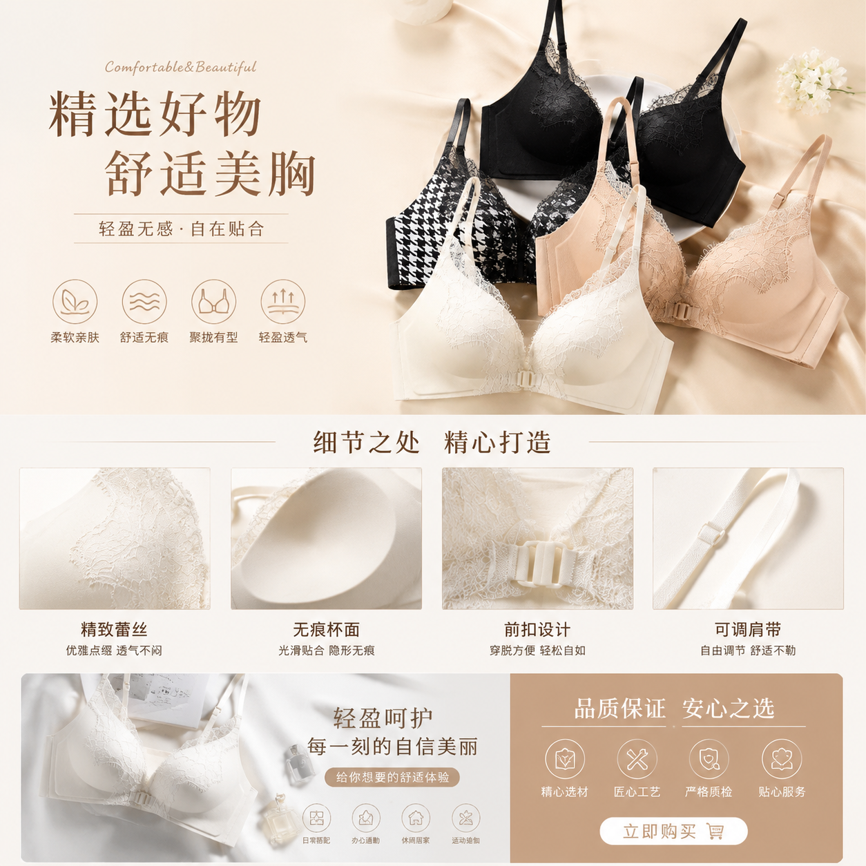 Milk white skin tone, checkered black four-color pattern bra pic 1