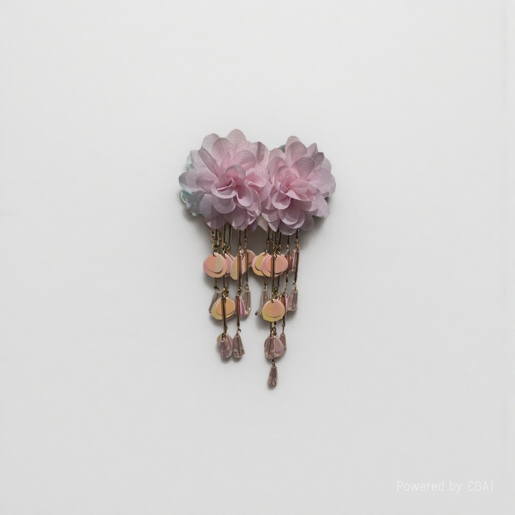 Pink gauze flower decorative earrings, diamond paintings, children's cartoon religious paintings, finished leather paintings details Picture