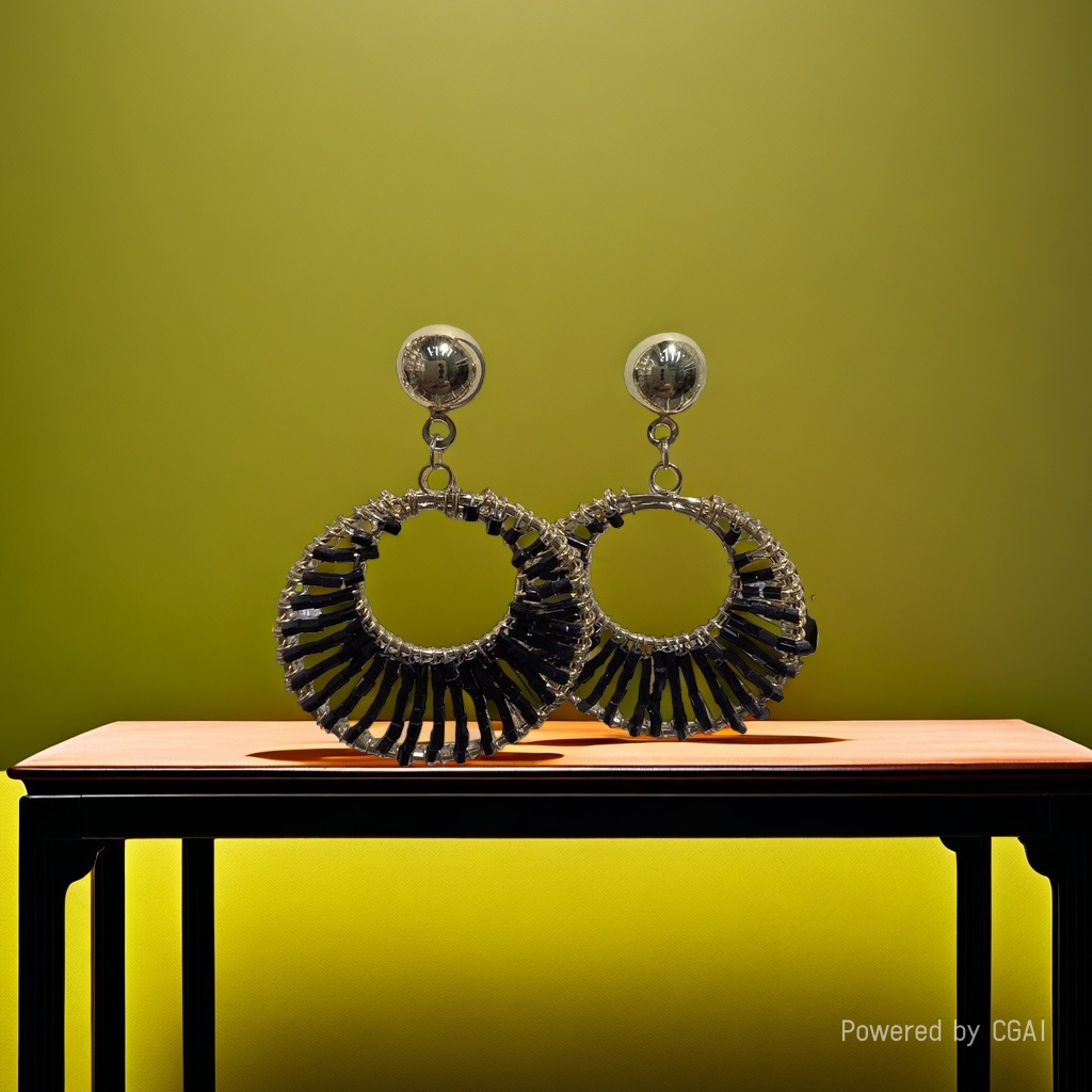 Furui Zhonggu Jewelry World S925 Silver and gold metallic jade earrings with round black tassels Application Scenario