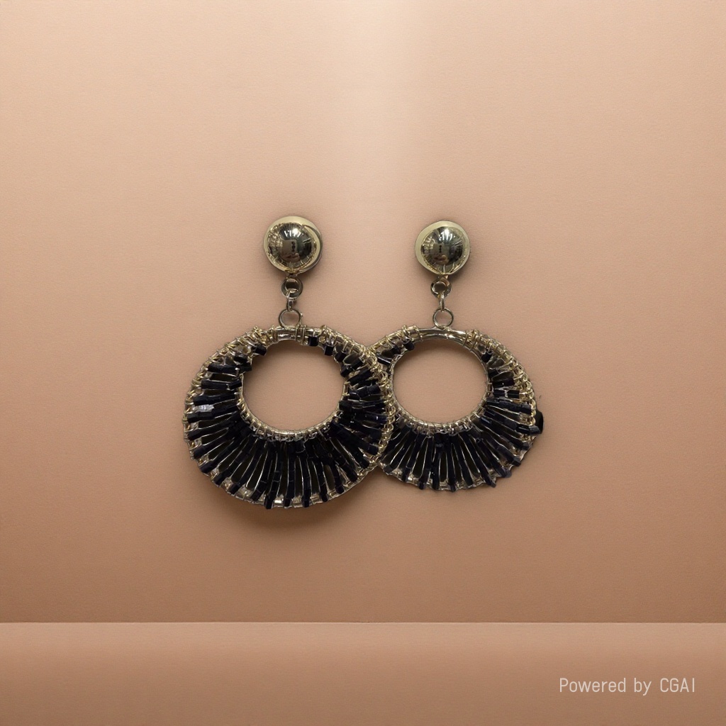 Furui Zhonggu Jewelry World S925 Silver and gold metallic jade earrings with round black tassels Specification image