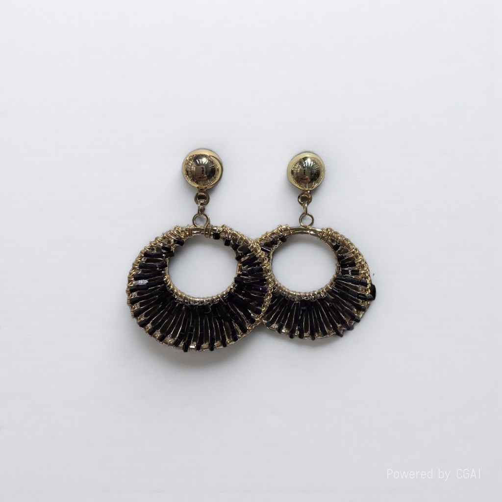 Furui Zhonggu Jewelry World S925 Silver and gold metallic jade earrings with round black tassels Item Picture