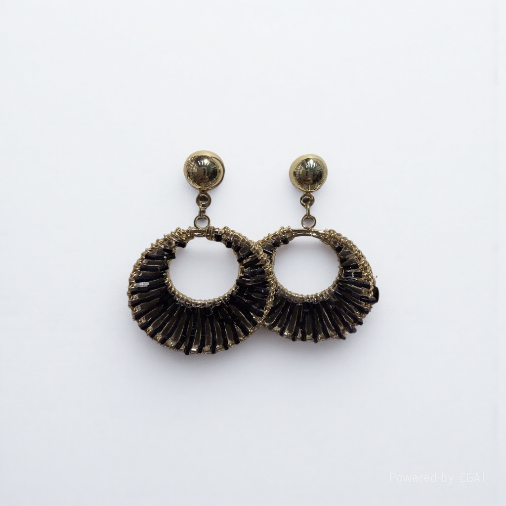 Furui Zhonggu Jewelry World S925 Silver and gold metallic jade earrings with round black tassels details Picture