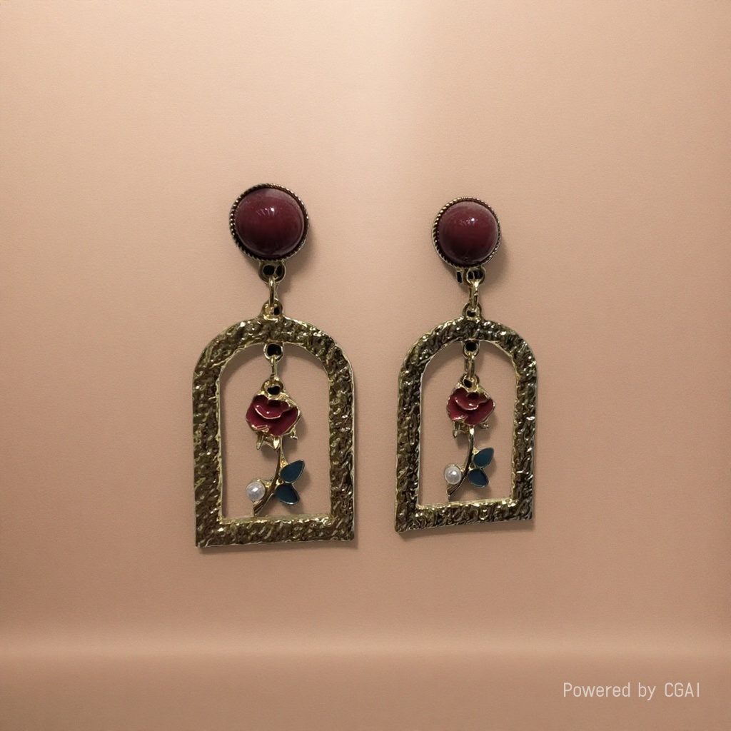 Red rose crown pendant earrings acrylic party headwear accessories Specification image