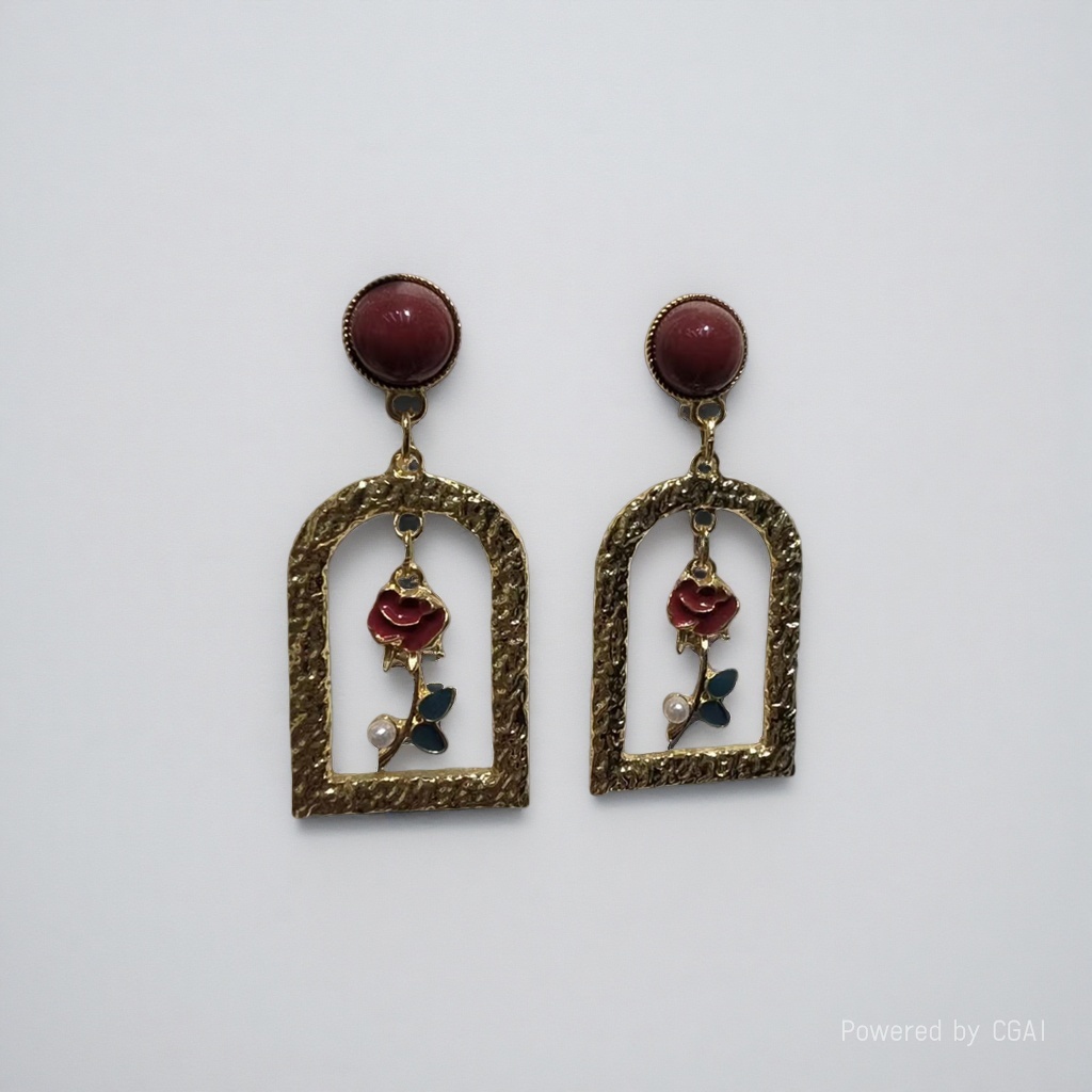 Red rose crown pendant earrings acrylic party headwear accessories details Picture