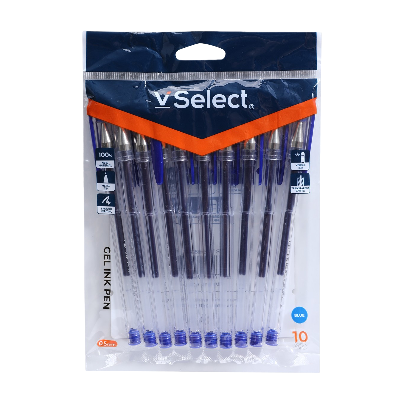 Vselect 0.5mm gel pen blue 10-piece packaging bag Item Picture