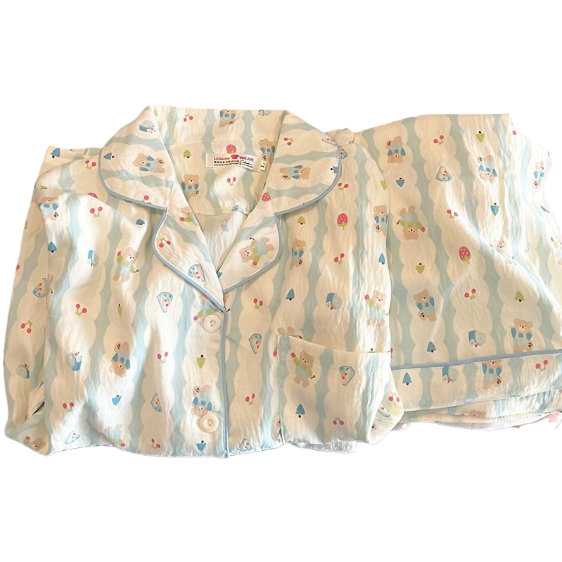 睡衣/老年睡衣开扣/睡衣女夏/睡衣女夏天冰丝/家居服白底实物图