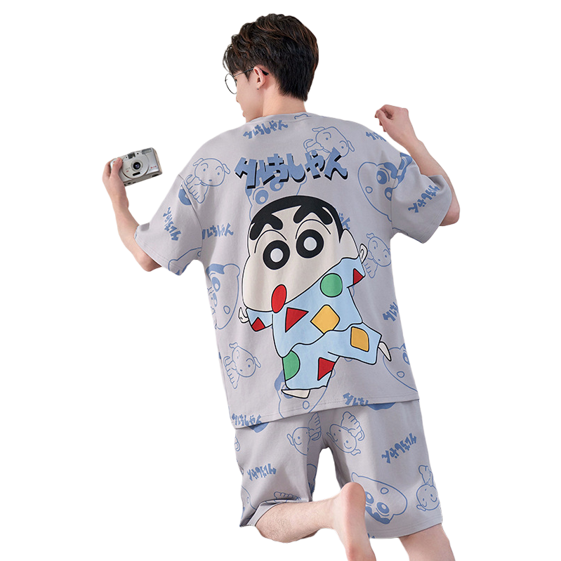 男士睡衣/老年睡衣开扣/睡衣男短袖简约/轻奢品潮牌/暖暖服白底实物图