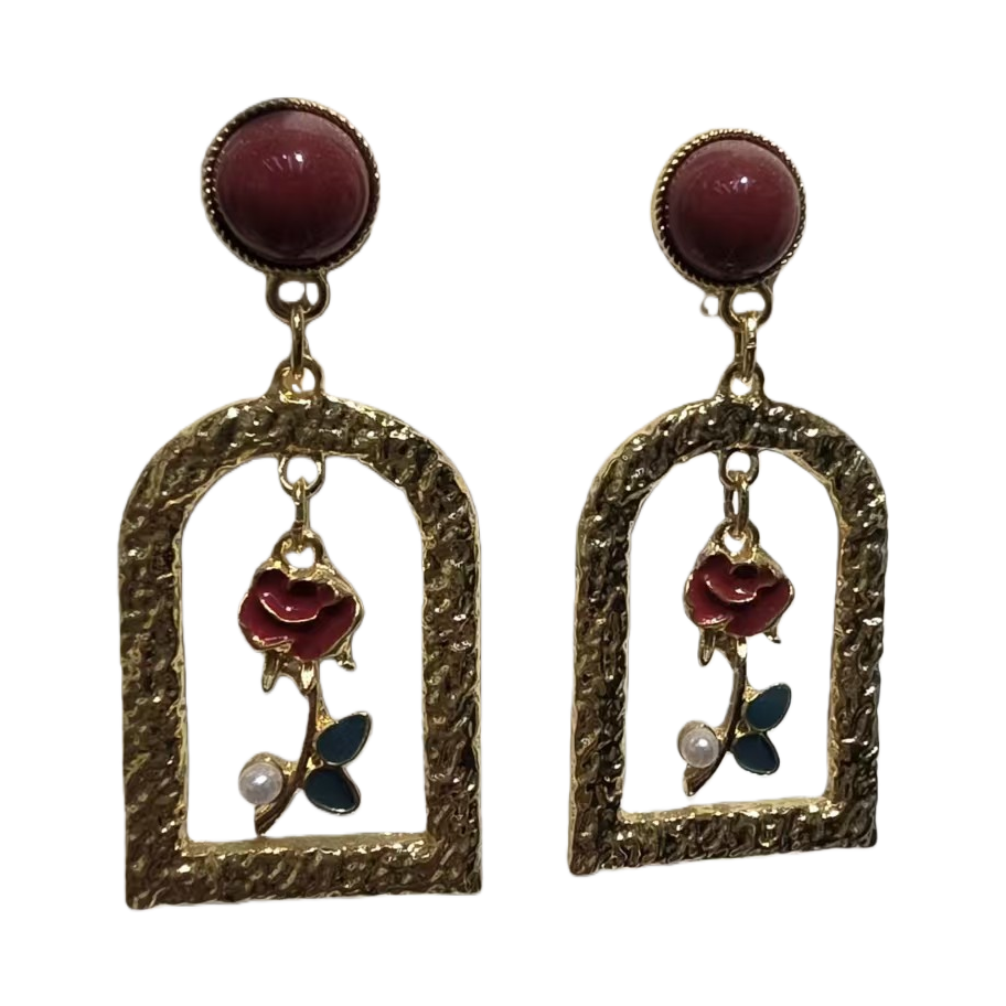 Red rose crown pendant earrings acrylic party headwear accessories