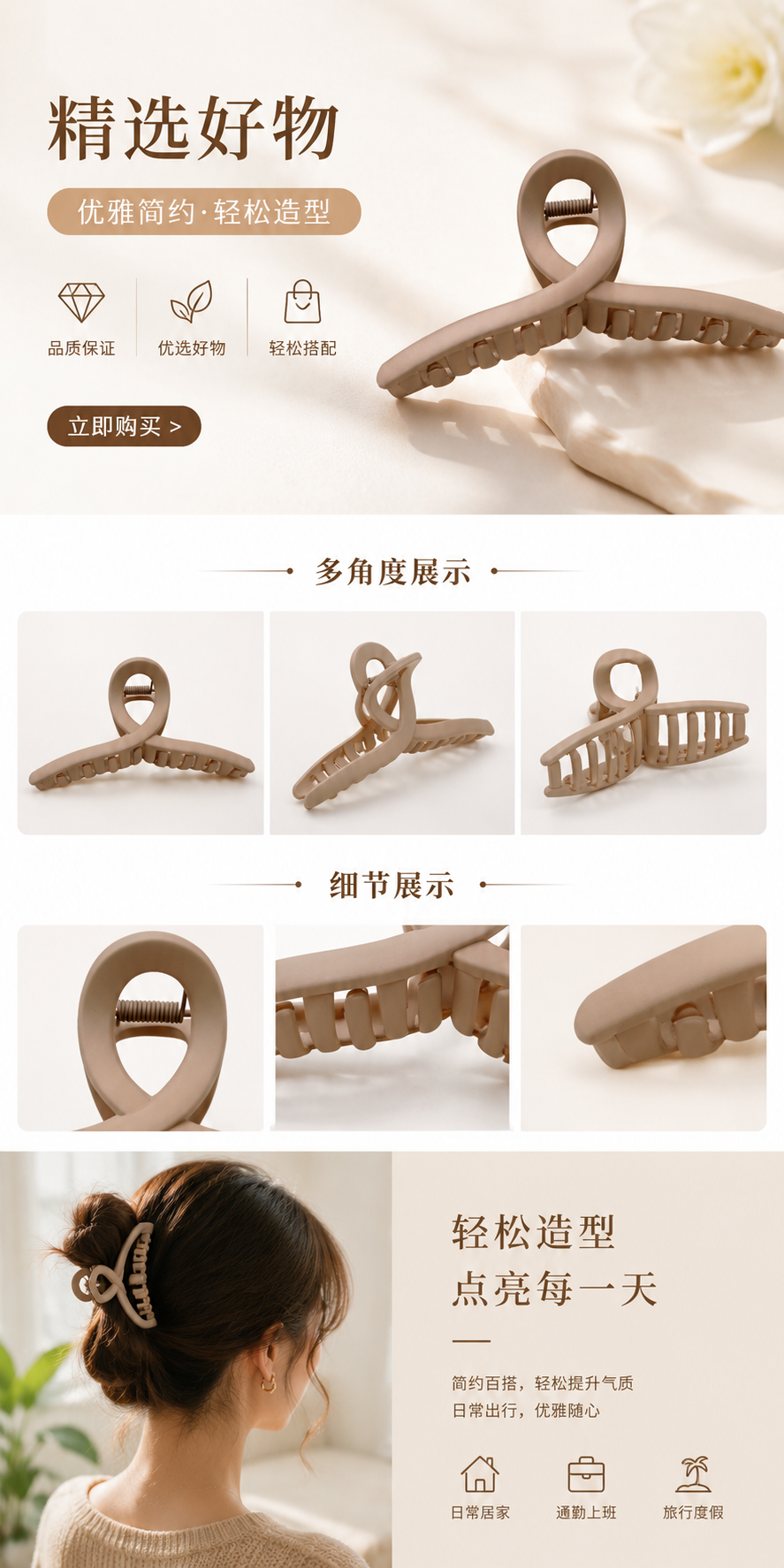 浅粉色香蕉抓夹发卡饰品 甜美少女风发夹主体详情1