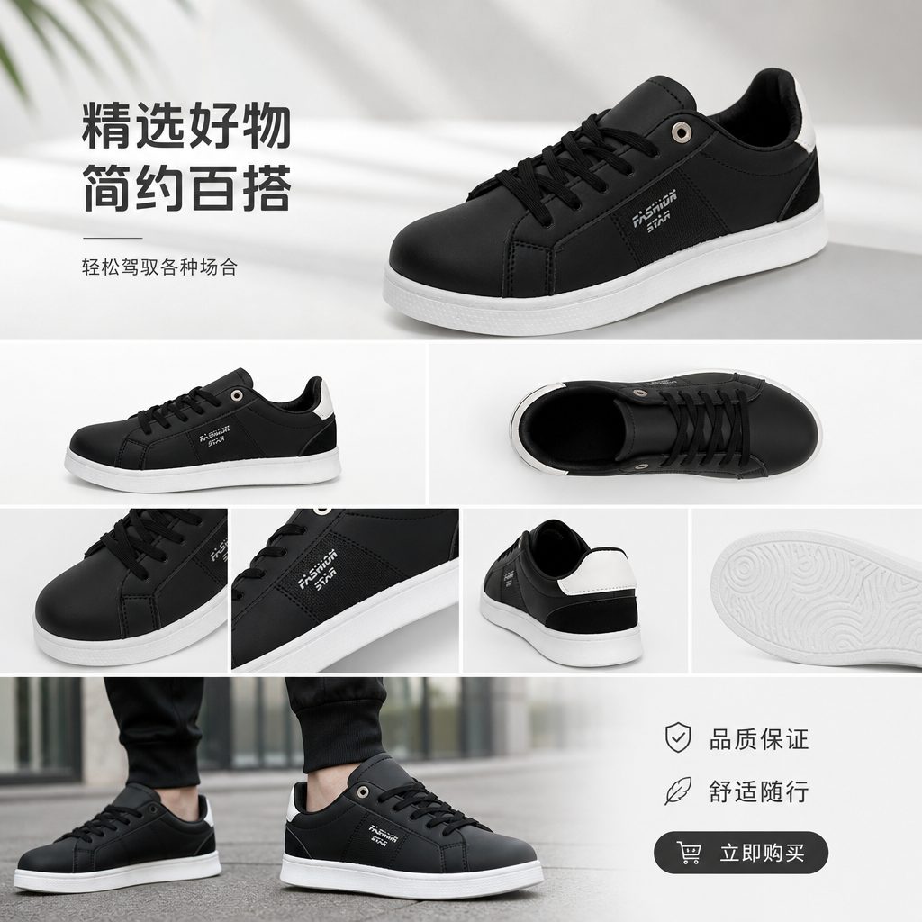 男士夏季透气运动休闲鞋黑色轻便Shoes详情1