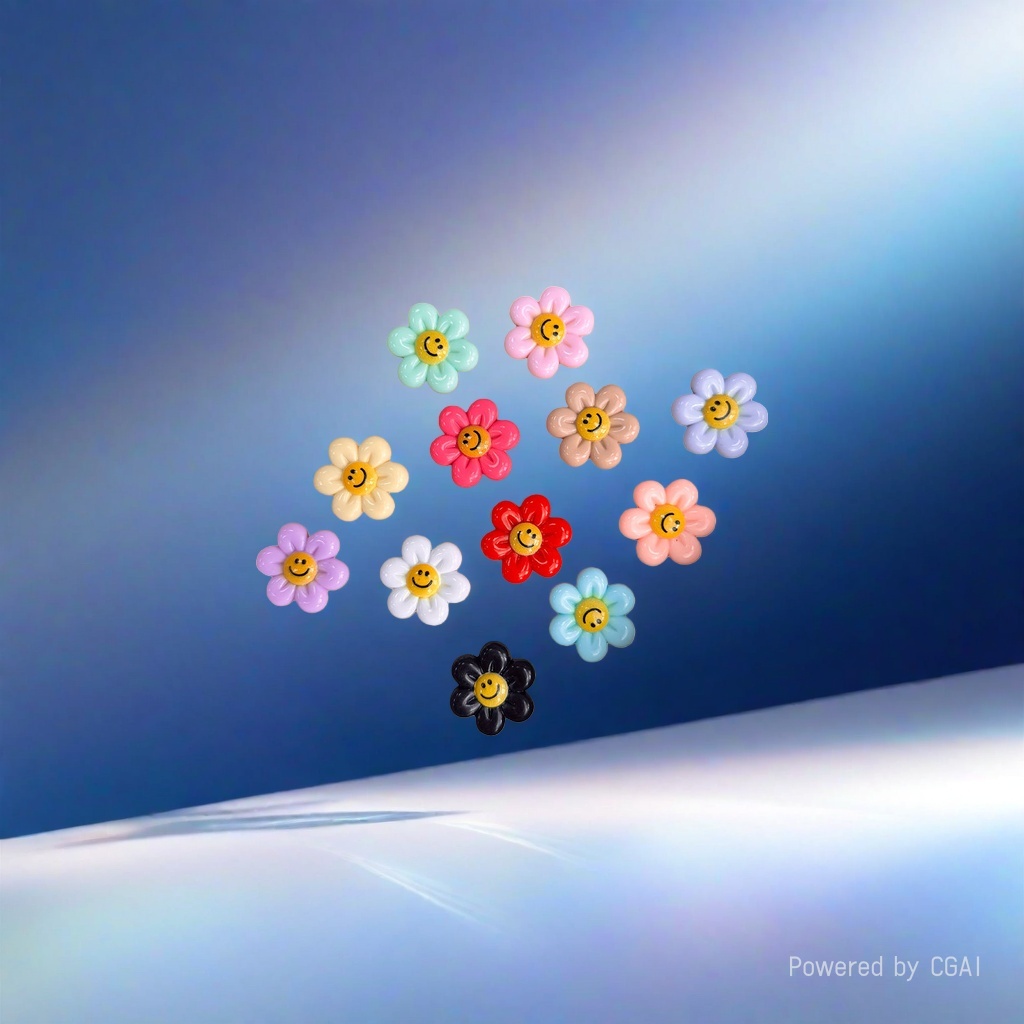 Acrylic summer fantasy print smiley face sunflower vertical hole diy mobile phone chain keychain, beaded pendant, accessory material details Picture