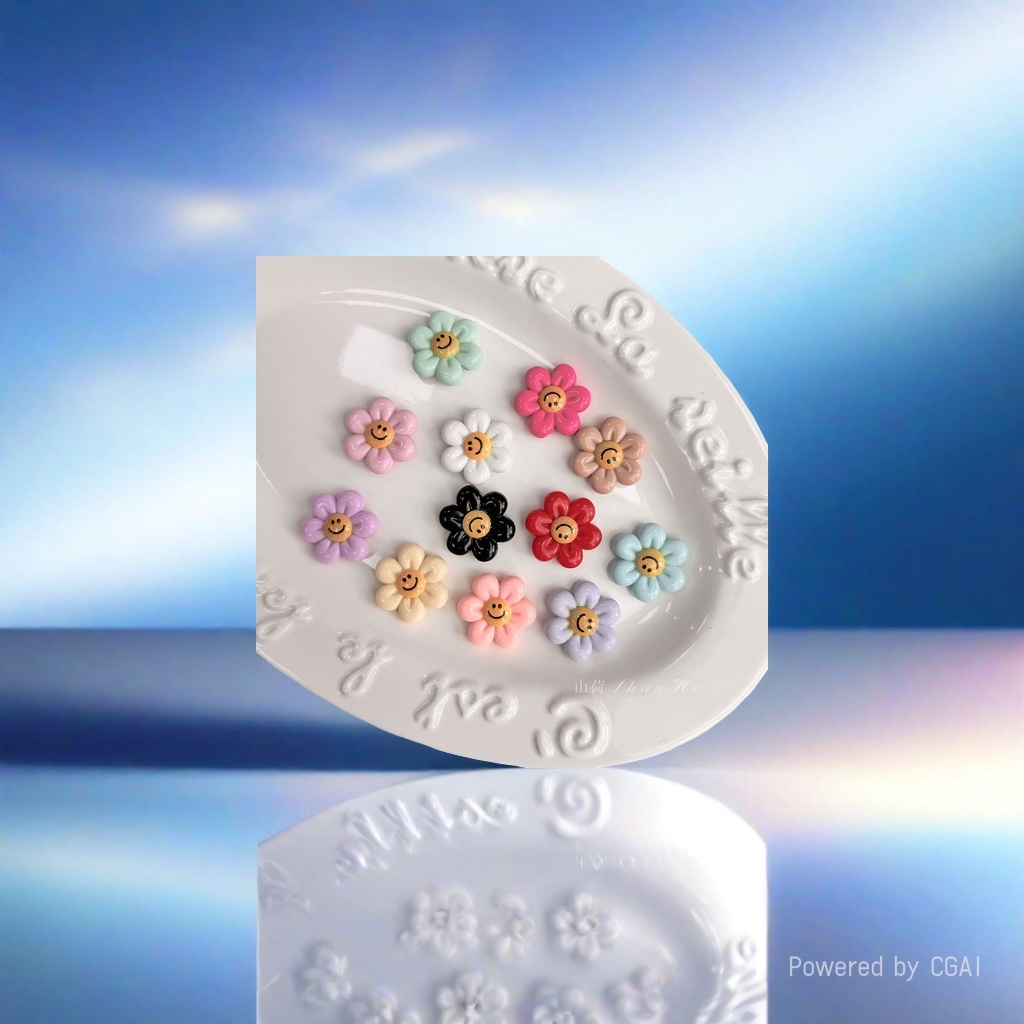 Acrylic summer fantasy print smiley face sunflower vertical hole diy mobile phone chain keychain, beaded pendant, accessory material Application Scenario
