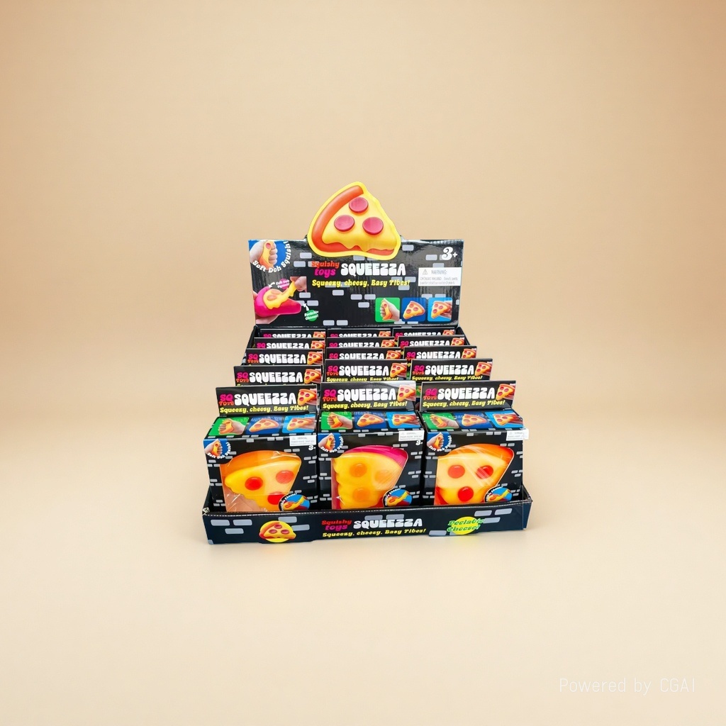 SQUEEZZA披萨形状挤压玩具3D摆件回旋球3D打印新奇特潮流玩具