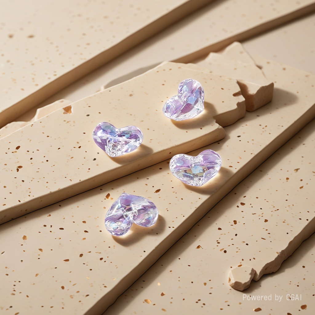 Acrylic transparent ab color TV plated effect hair tie, hair band, rubber small heart diy accessory details Picture