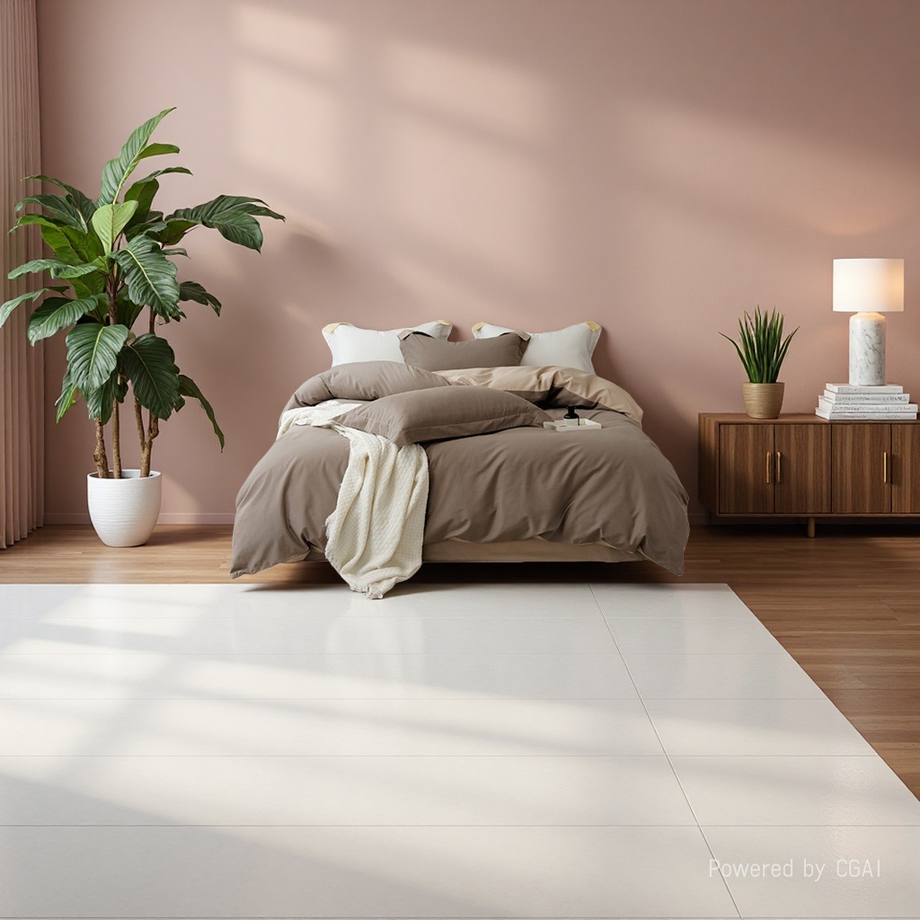 Double bed with bedside table, dressing table, bedroom set with bedding details Picture