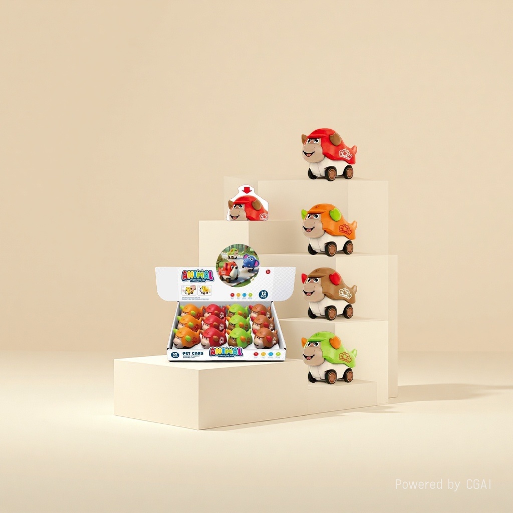 Press the cute little cow toy car for children, four-color mixed packaging, animal-shaped ABS material details Picture