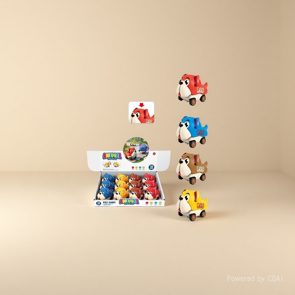 Four-color mixed cartoon dog-shaped press remote control car toy, children's racing car, 12-piece set made of ABS plastic details Picture