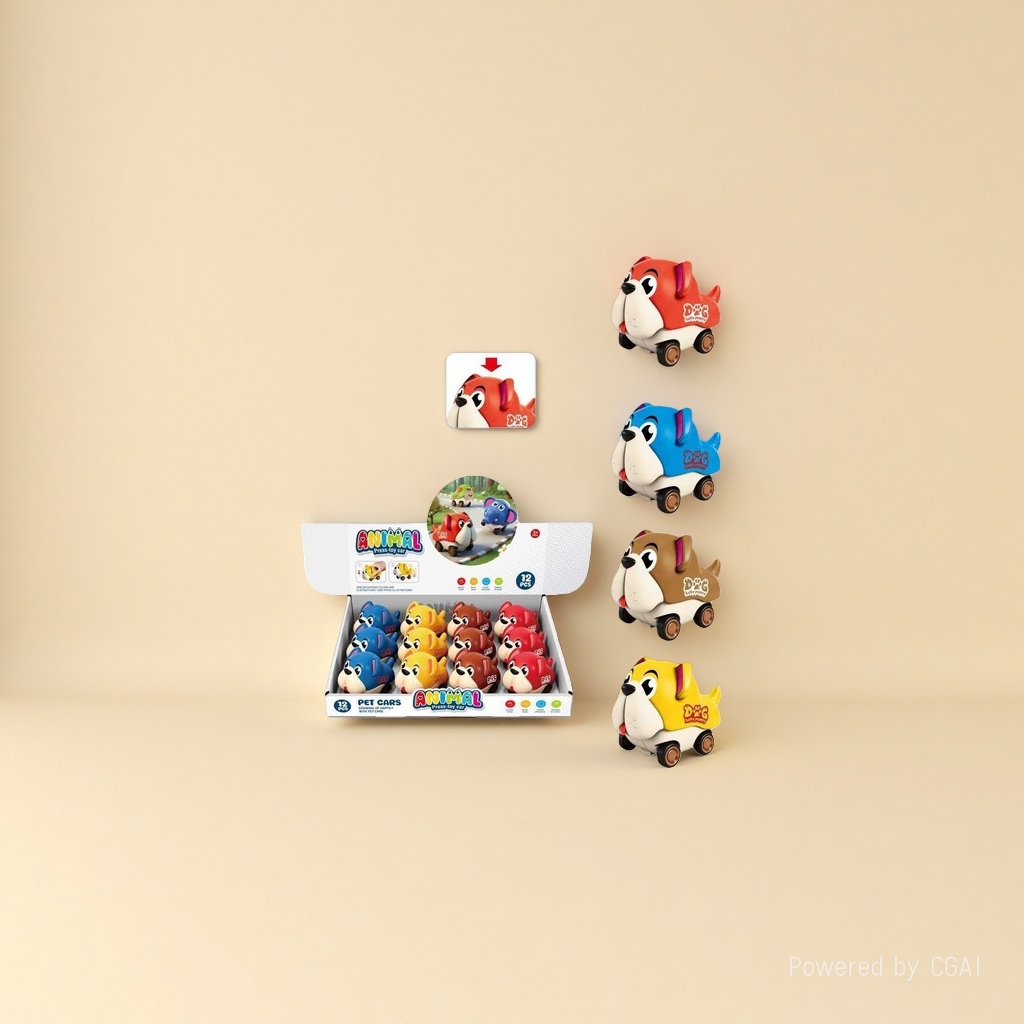 Four-color mixed cartoon dog-shaped press remote control car toy, children's racing car, 12-piece set made of ABS plastic Specification image