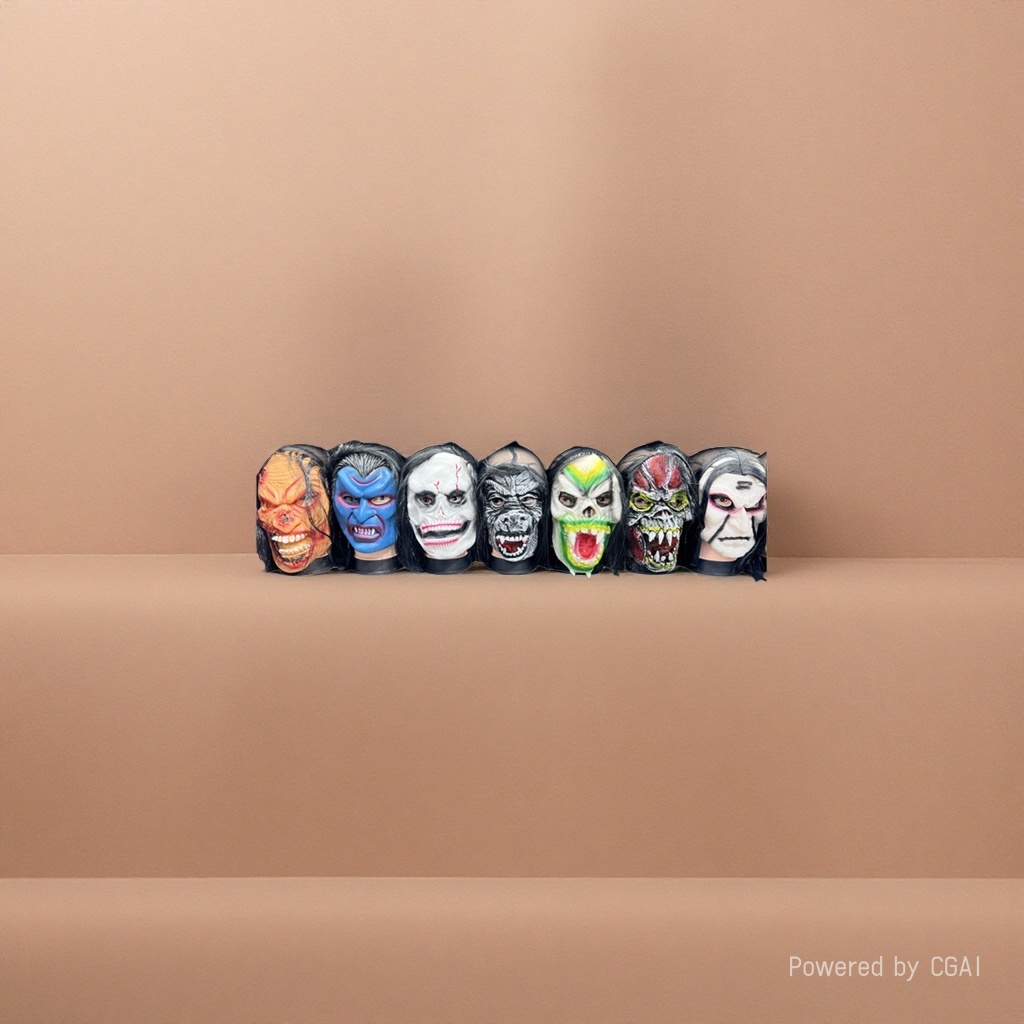 Halloween horror Peking Opera pulp mask with green hair style Specification image