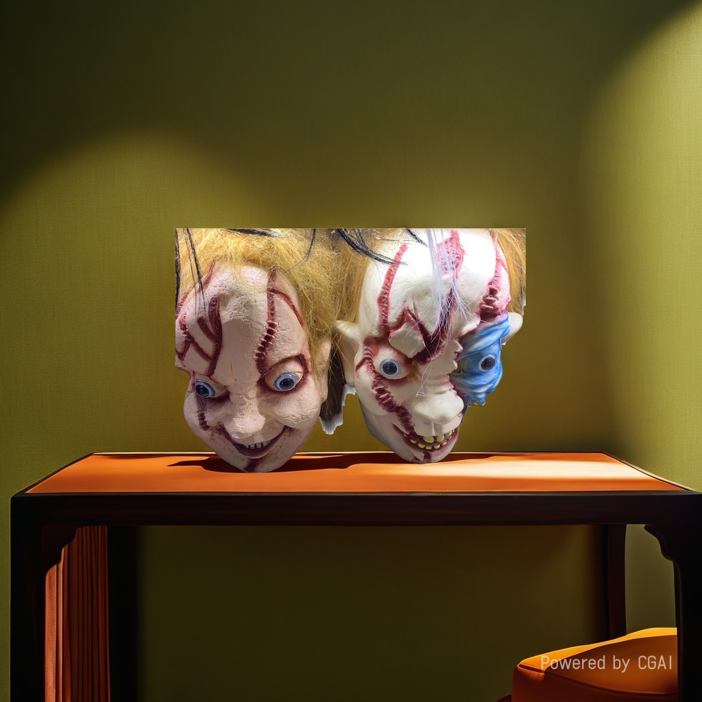 Peking Opera facial mask, pulp handmade mask, Halloween party, green-haired horror look Application Scenario