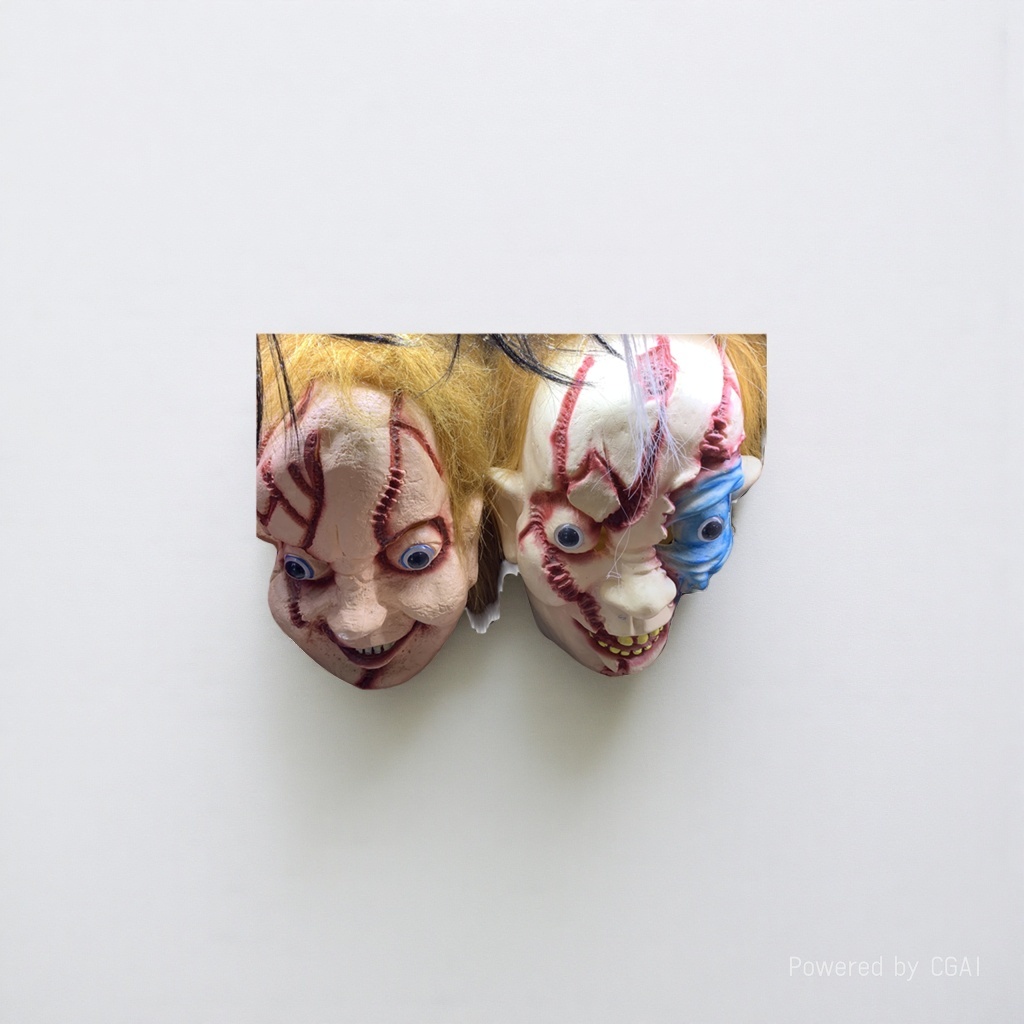Peking Opera facial mask, pulp handmade mask, Halloween party, green-haired horror look details Picture