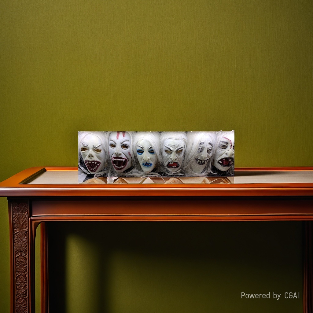 Handmade pulp Peking Opera masks for Halloween scary green-haired party looks Application Scenario