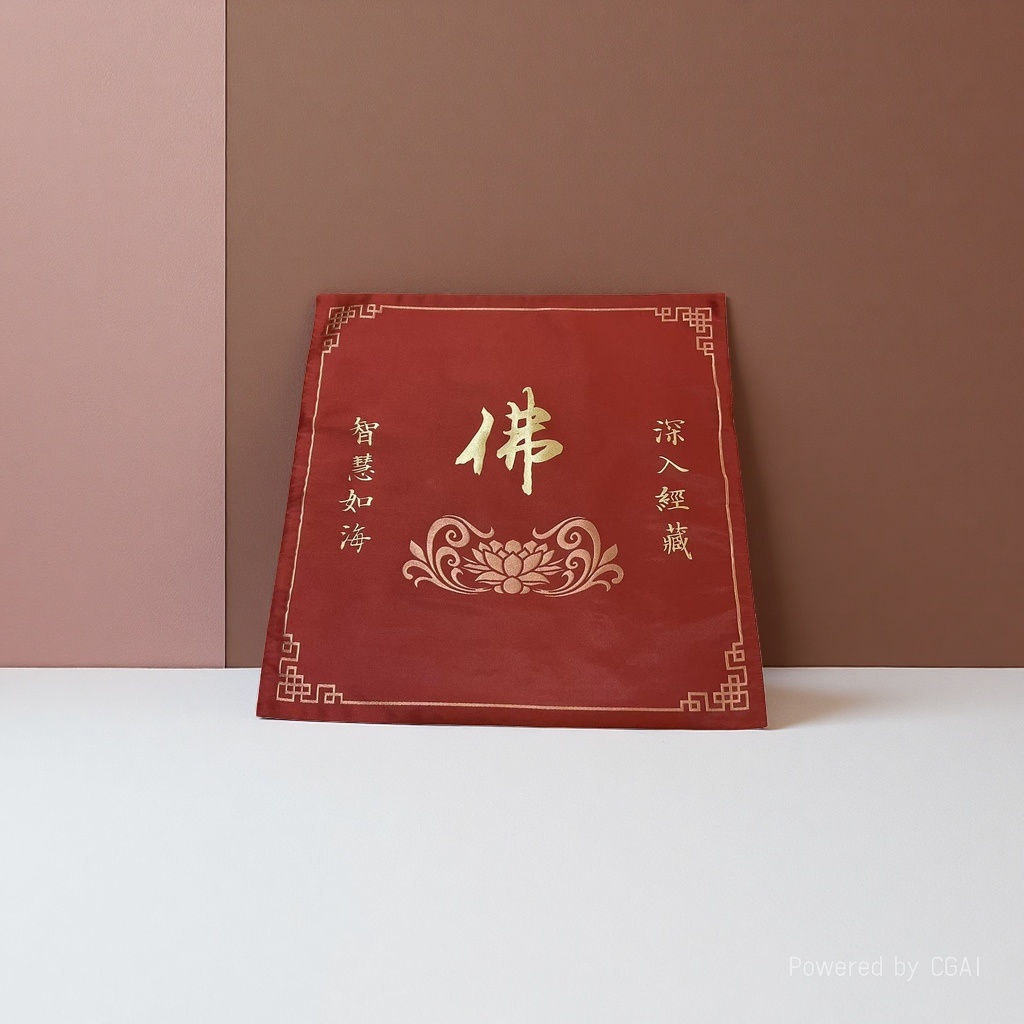 Red Buddha character embroidery fabric, cross-stitch fabric, handcrafted fabric, checkered plastic three-dimensional embroidery fabric