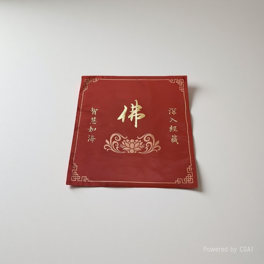 Red Buddha character embroidery fabric, cross-stitch fabric, handcrafted fabric, checkered plastic three-dimensional embroidery fabric details Picture