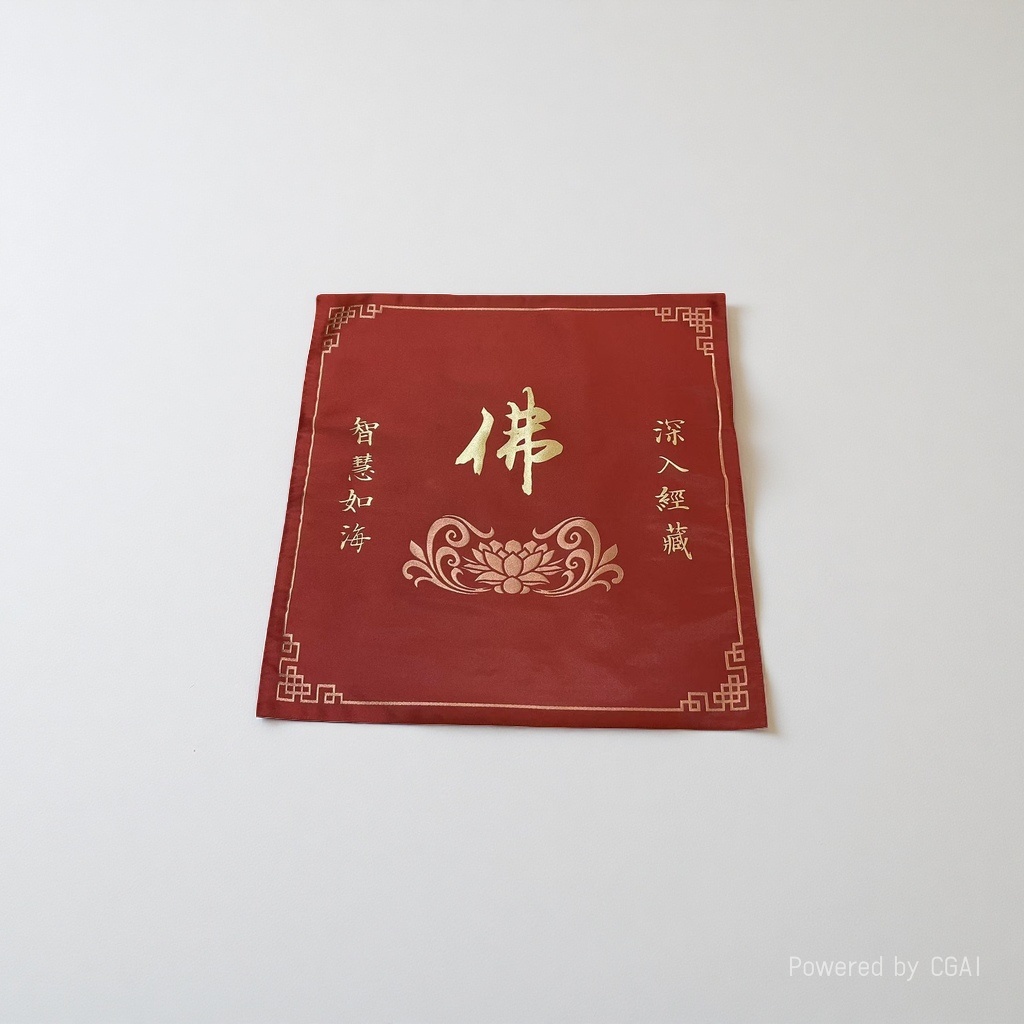 Red Buddha character embroidery fabric, cross-stitch fabric, handcrafted fabric, checkered plastic three-dimensional embroidery fabric Specification image