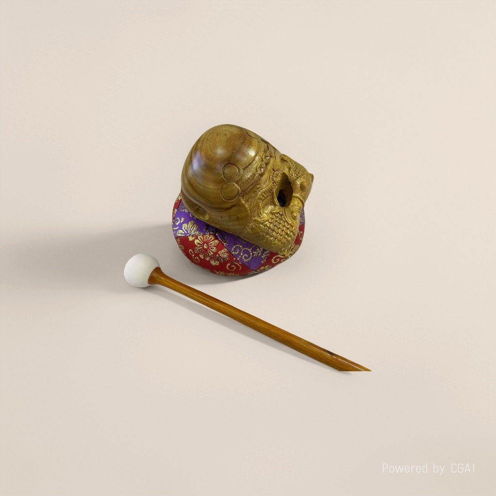 The instruments for worshipping Buddha and calming the mind are made of wood, fish, camphor, percussion, Buddhist implements, solid wood, and camphor wood