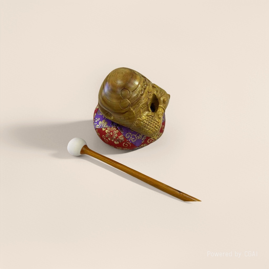 The instruments for worshipping Buddha and calming the mind are made of wood, fish, camphor, percussion, Buddhist implements, solid wood, and camphor wood details Picture