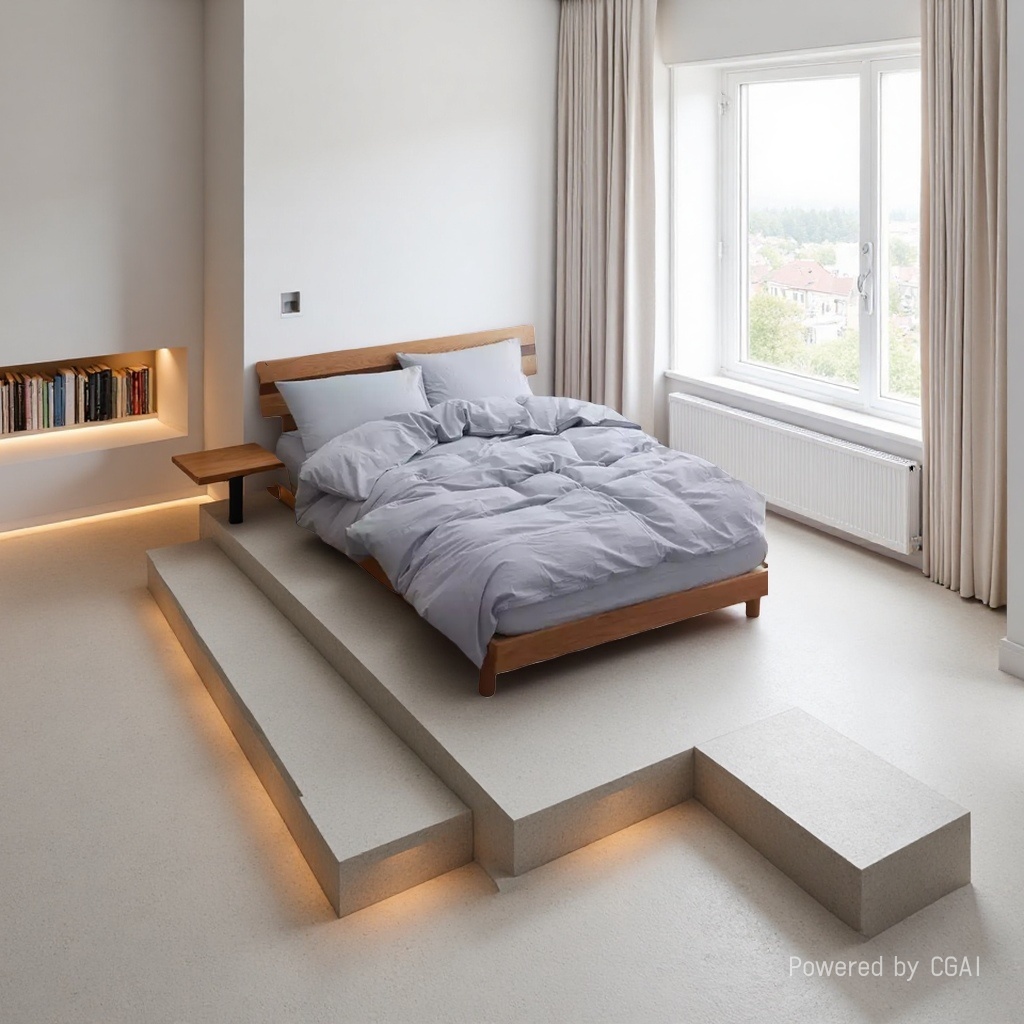 Solid wood bed frame with bed board support and stable bedding set details Picture