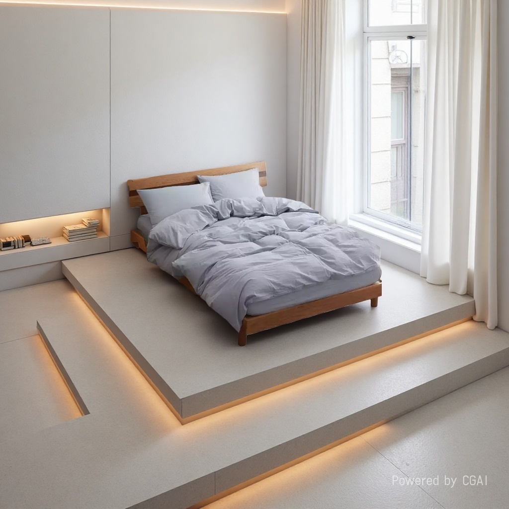 Solid wood bed frame with bed board support and stable bedding set Application Scenario
