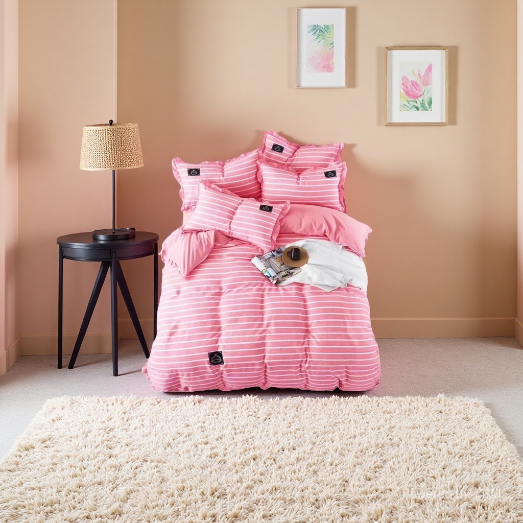 Kit de cama de rayas rosa de boda de cuatro piezas 2026 artículos textiles para el hogar