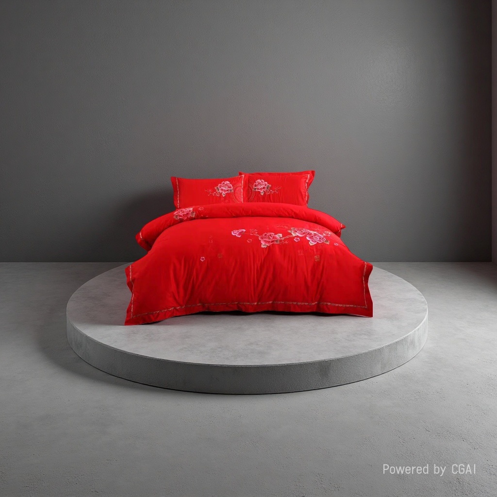 Boda rojo bordado conjunto de cama de cuatro piezas 2026 nuevo estilo de cama textiles para el hogar Specification image