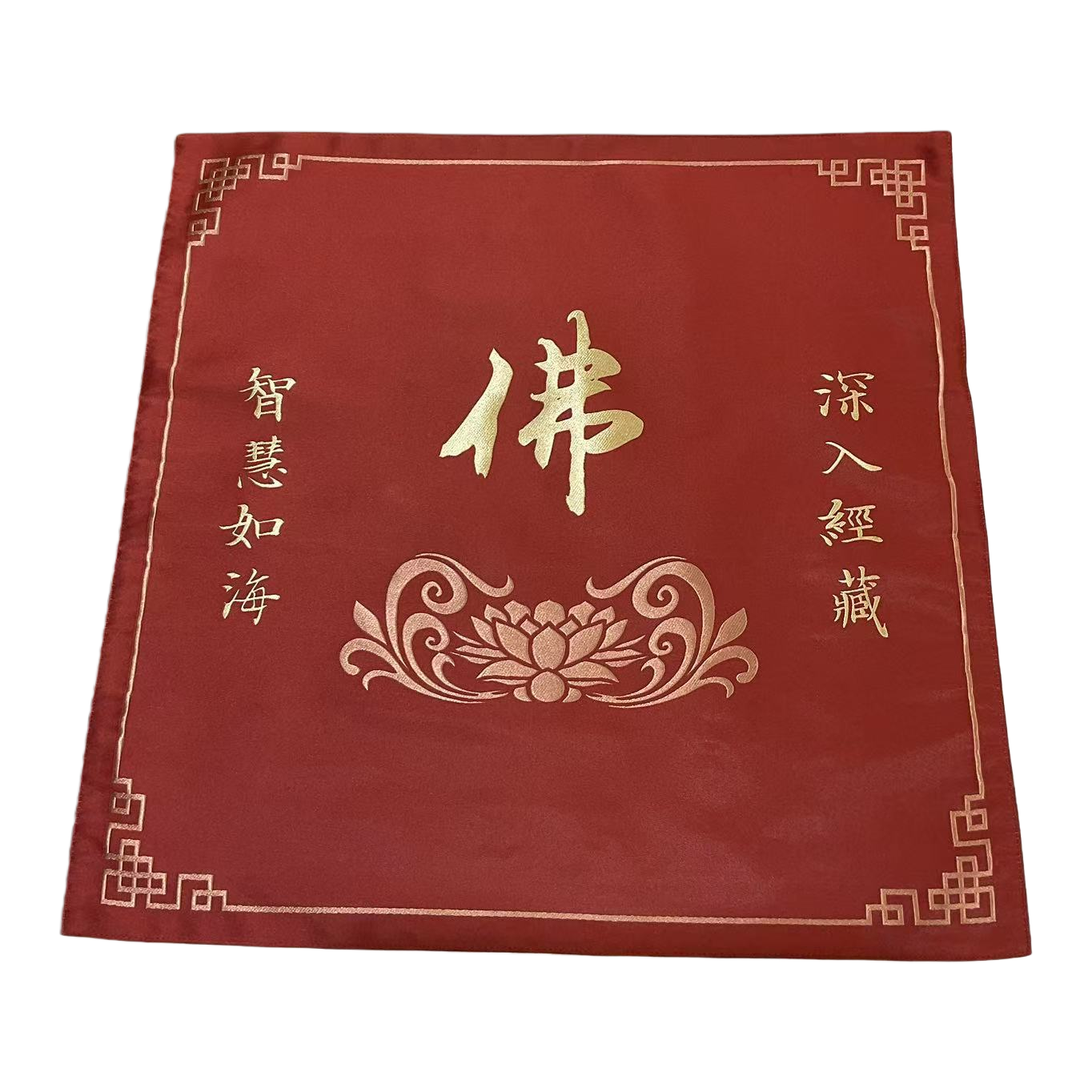 Red Buddha character embroidery fabric, cross-stitch fabric, handcrafted fabric, checkered plastic three-dimensional embroidery fabric Item Picture