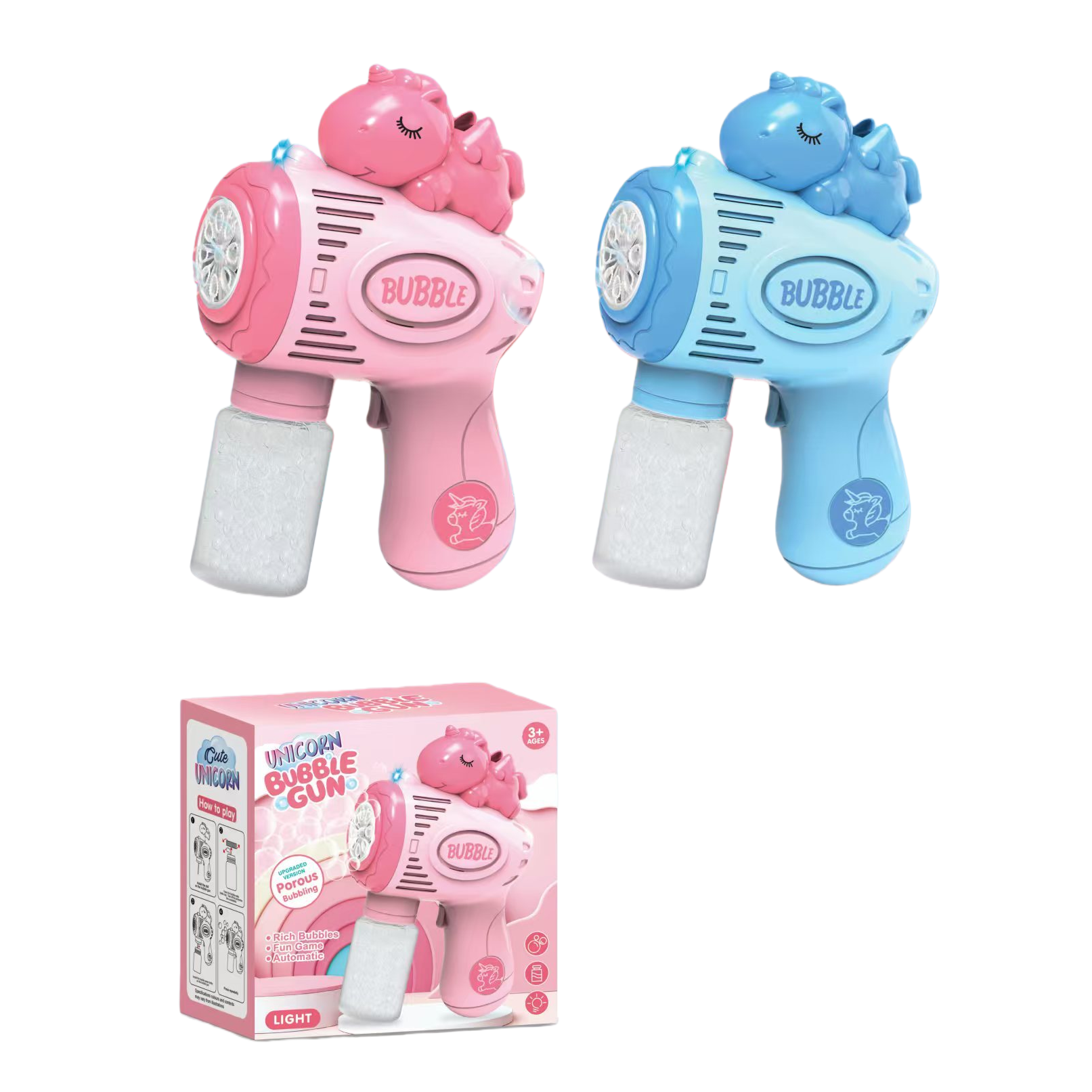 独角兽泡泡枪儿童玩具升级版多孔吹泡粉色蓝色卡通泡泡机