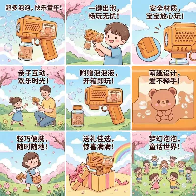 卡通泡泡枪玩具 儿童夏季泡泡机 泡泡玩具枪 泡泡机儿童