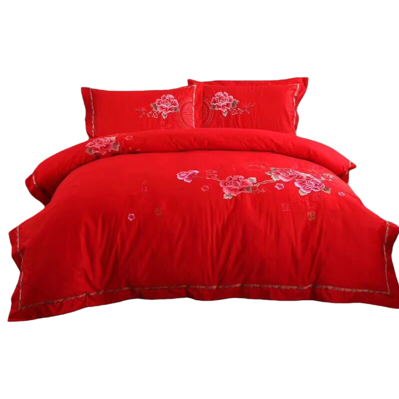 Boda rojo bordado conjunto de cama de cuatro piezas 2026 nuevo estilo de cama textiles para el hogar Item Picture