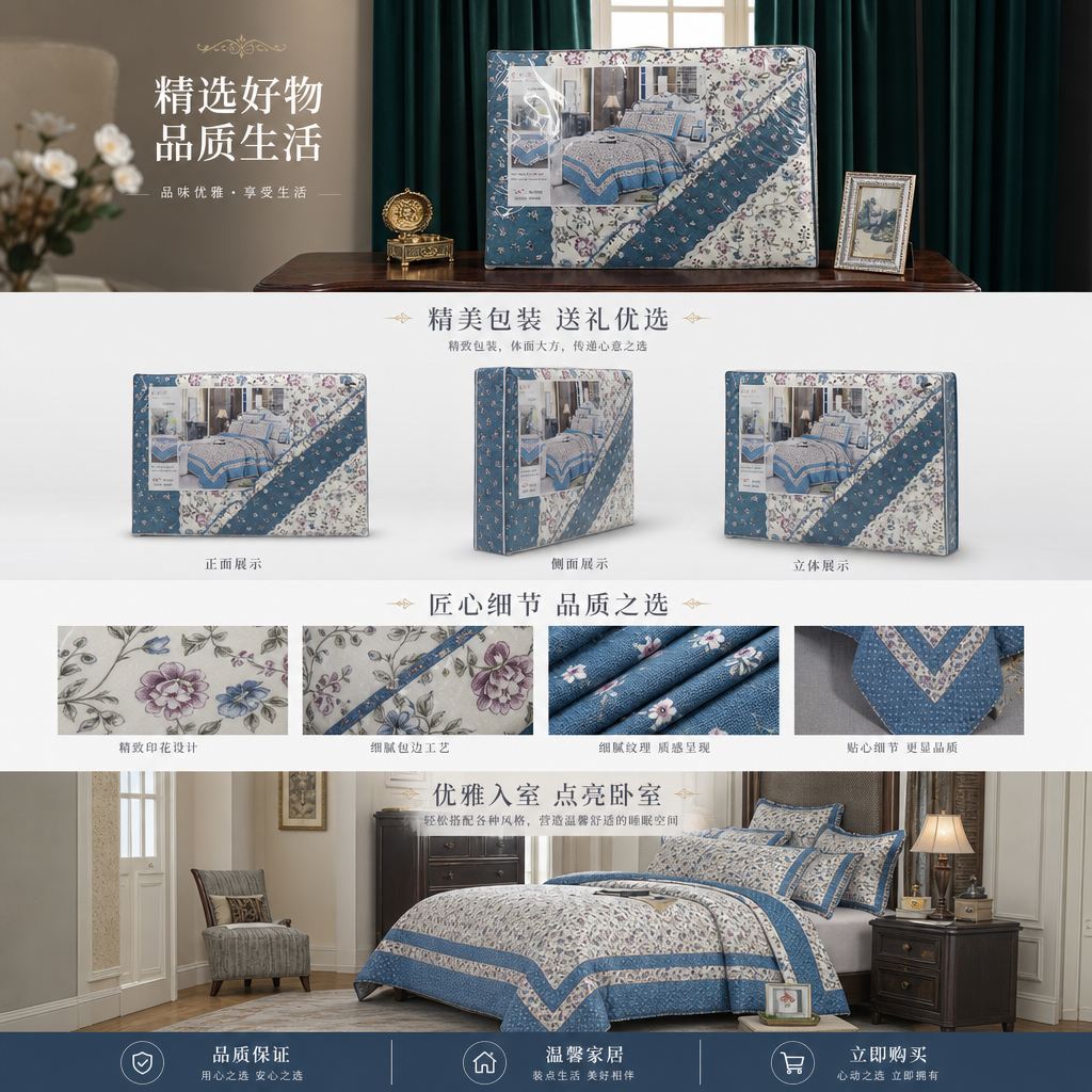 Ropa de cama de algodón juego de edredón de cuatro piezas juego de cama textil para el hogar pic 1